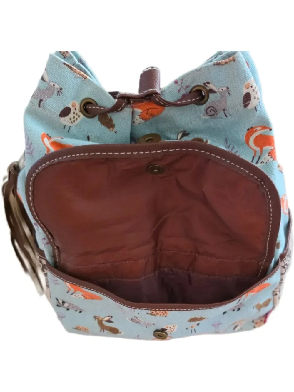 Unionbay Boho Woodland Animal Canvas Mini Backpack Rucksack Floral Tassel EUC